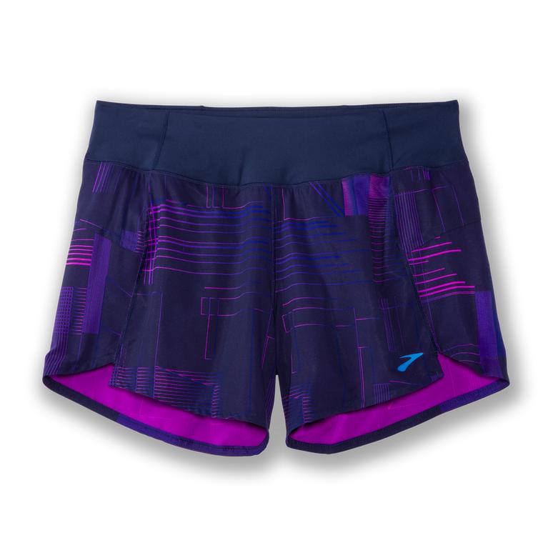 Brooks Womens Chaser 5 Running Shorts - Matrix Navy Print/Purple (391046-JUZ)